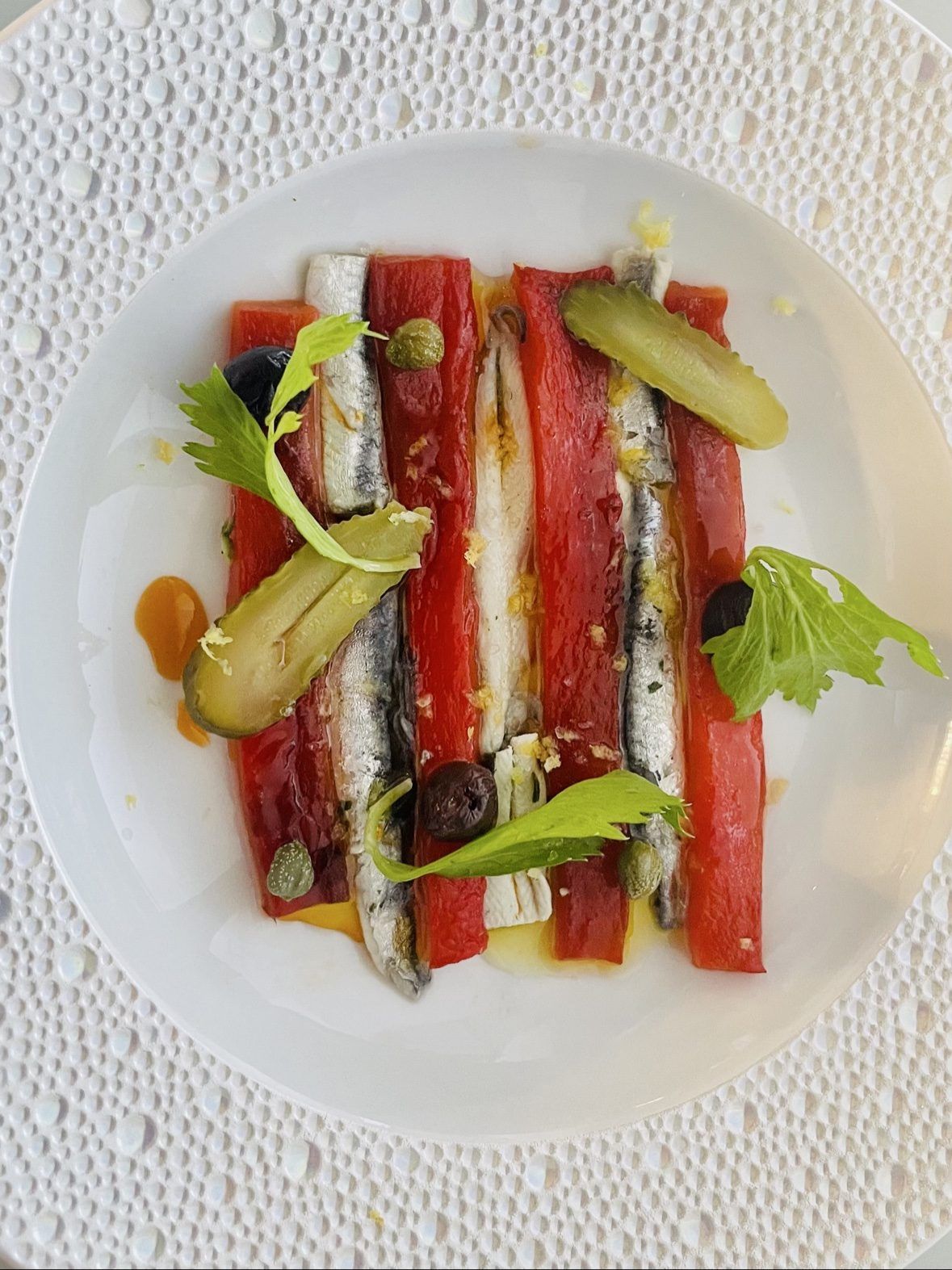 Anchovies with piquillo peppers and cornichons