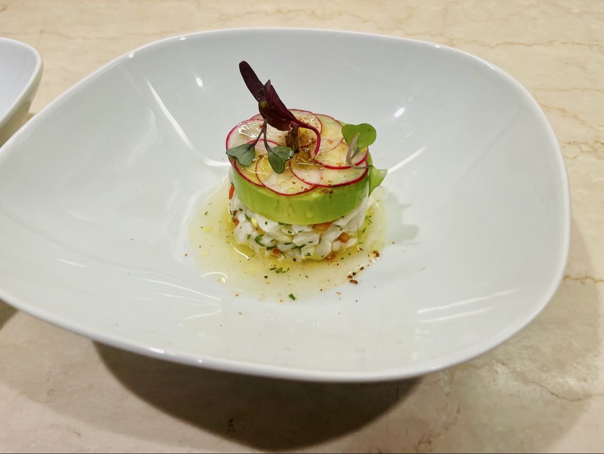 Crab and avocado stack with radish