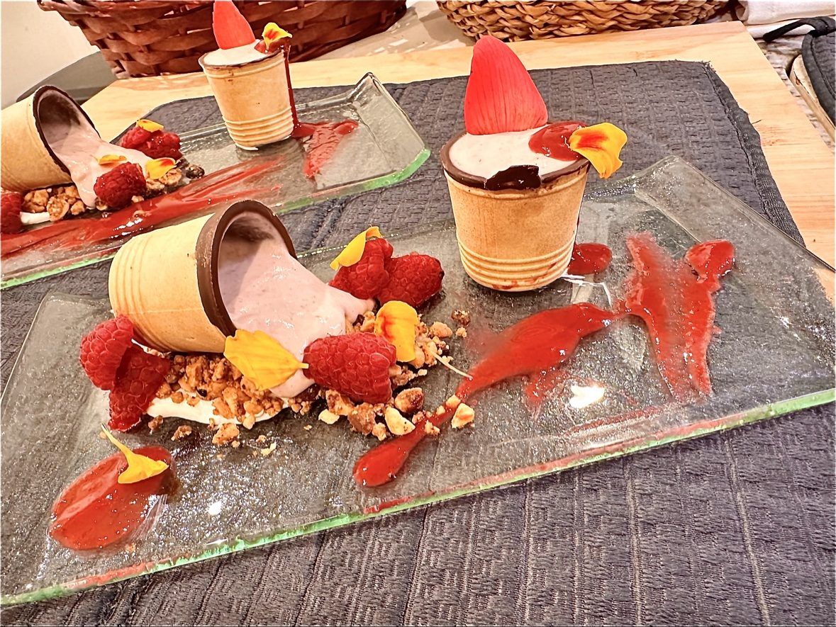 Raspberry dessert cups with granola
