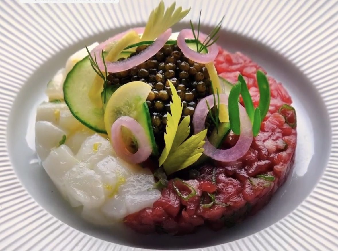Beef and scallop tartare with caviar