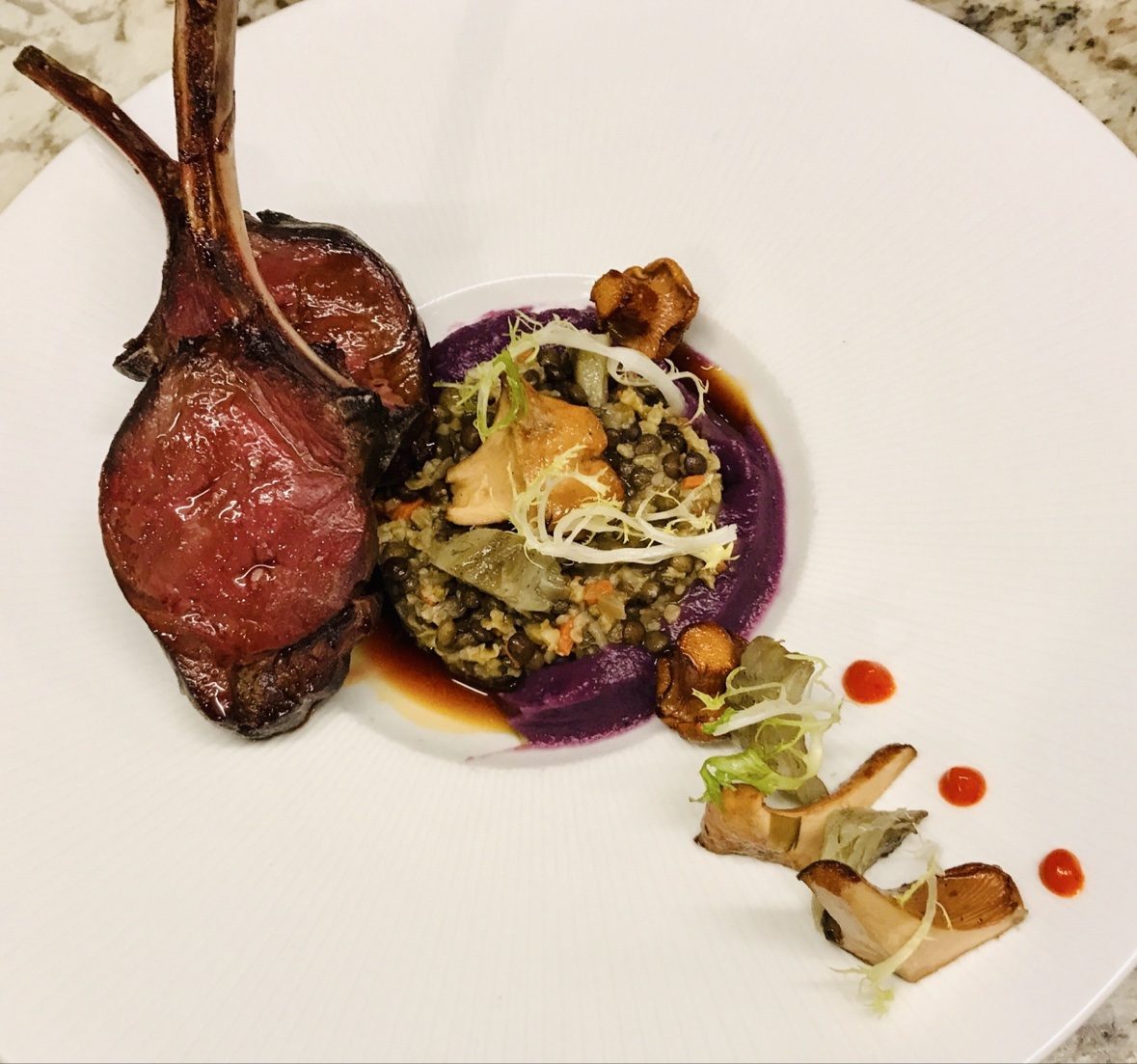 Venison chops with lentils and beetroot