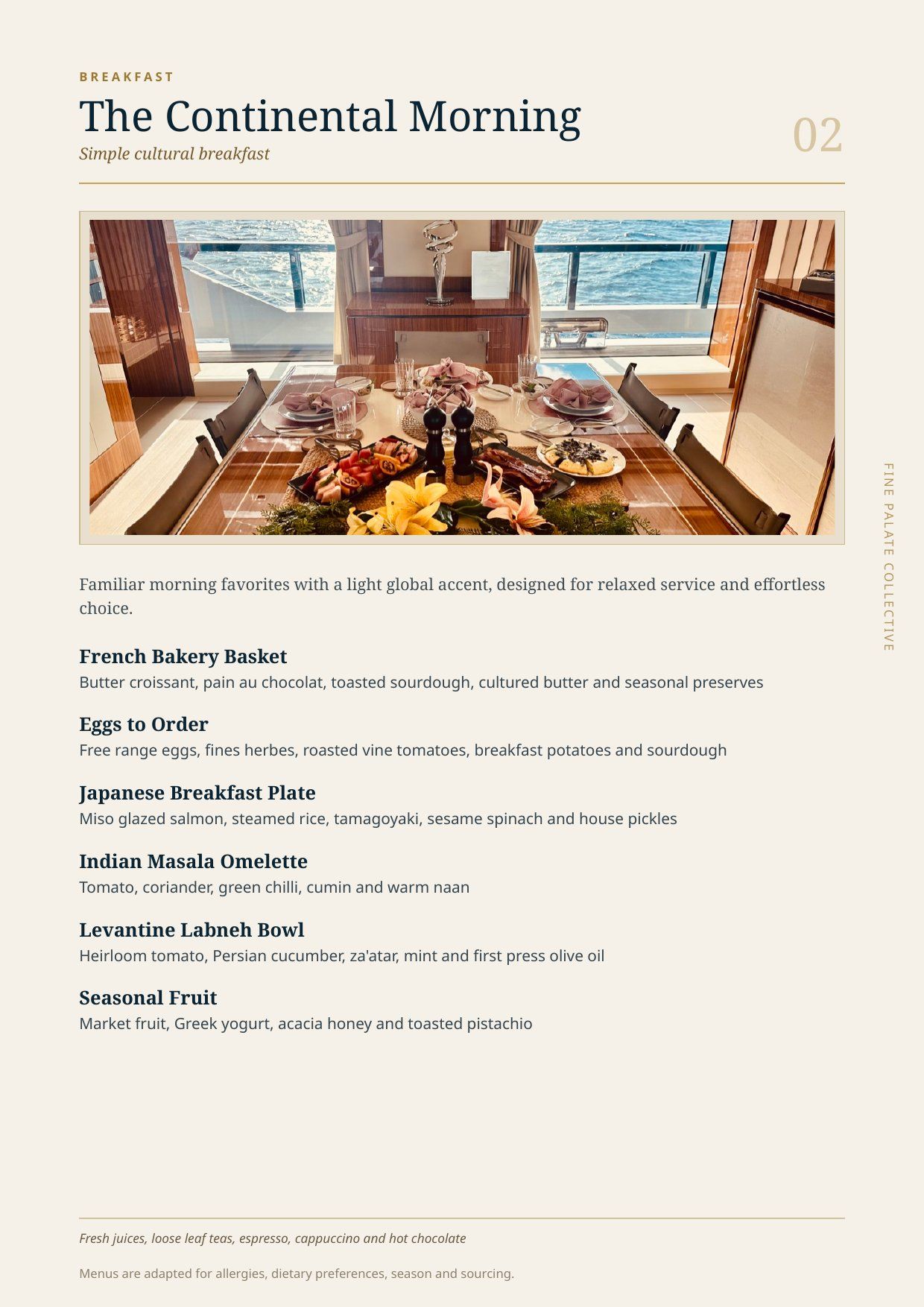 The Continental Morning, simple cultural breakfast menu