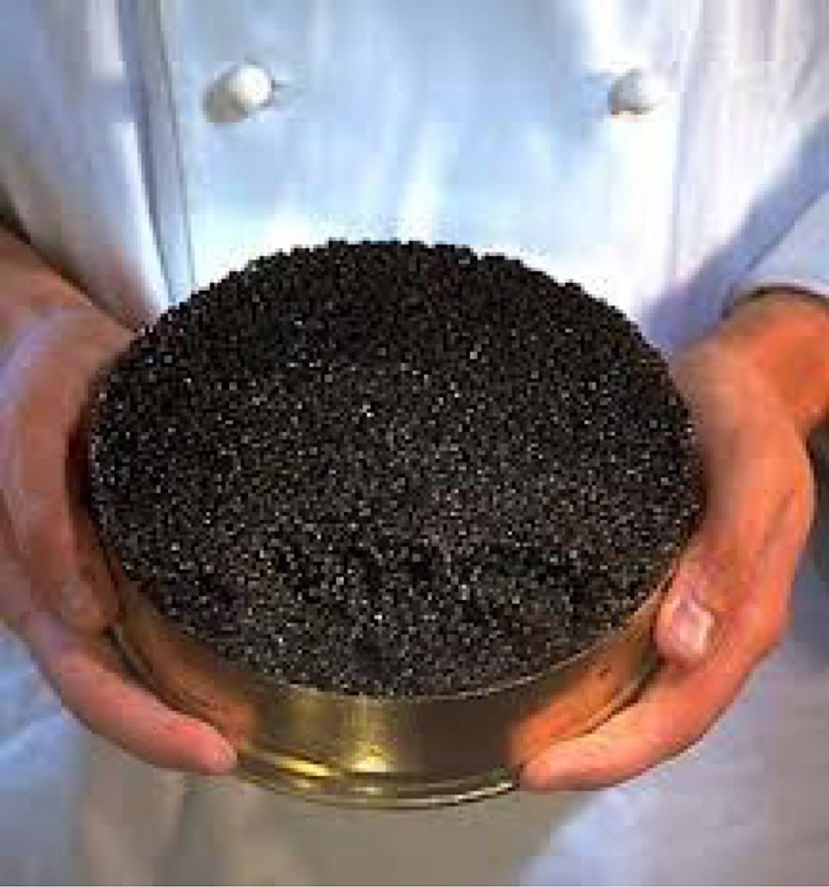 Chef presenting a tin of caviar