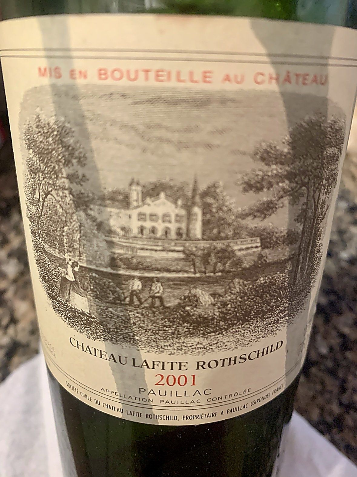 Chateau Lafite Rothschild 2001 label close up