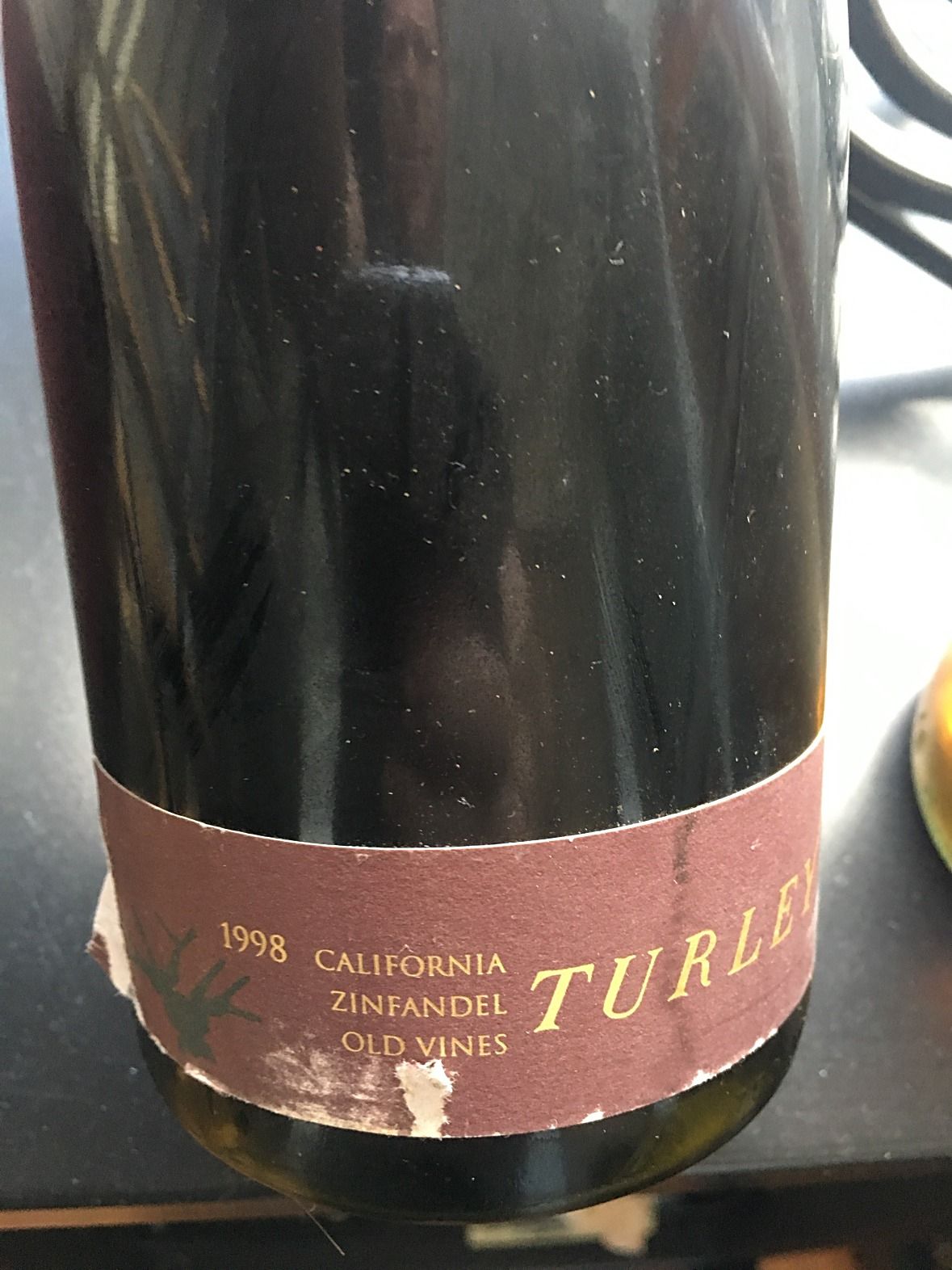 Turley Old Vines Zinfandel 1998 label close up